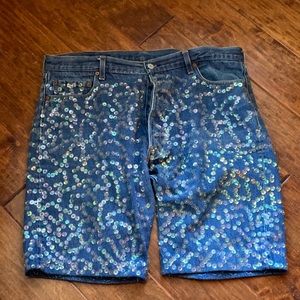 sequined Levis button up 501 jeans